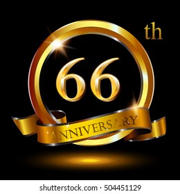 66th golden anniversary logo, 66 years anniversary celebration with ring and ribbon.