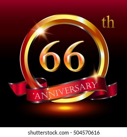 66th golden anniversary logo, 66 years anniversary celebration with ring and ribbon.