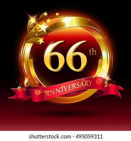 66th golden anniversary logo. with ring and red ribbon.