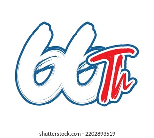 66.ª ilustración de arte vectorial de recuento de números ordinales con asombroso tipo de letra sobre el borde rojo azul sobre el fondo blanco