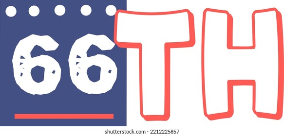 66th Ordinal Numbers counting vector art illustration with fantastic font and blue red color, worksheets - match sequence number worksheets for preschoolers 