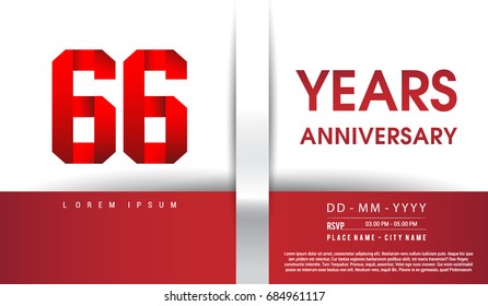 66th Years Anniversary celebration logo, flat design isolated on red and white background, vector elements for banner, invitation card and birthday party.