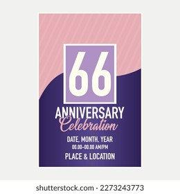 66º aniversario celebración diseño de tarjeta de invitación vectorial con plantilla azul de invitación para impresión 