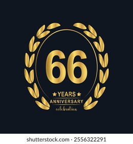 66th Years Anniversary celebration. Vector Template festive illustration Golden Color,. Birthday or wedding party event decoration.