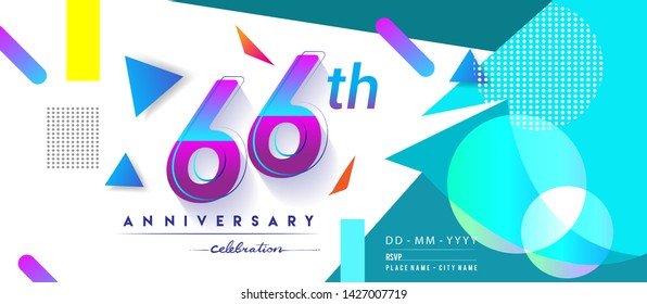 66th years anniversary logo, vector design birthday celebration with colorful geometric background and circles shape.