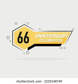 66th years anniversary logo, vector design with yellow geometric shape with gray background .