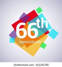 66th years anniversary logo, vector design birthday celebration with colorful geometric isolated on white background.