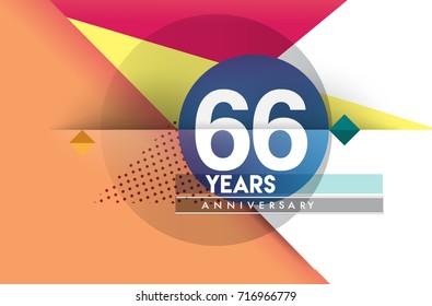 66th years anniversary logo, vector design birthday celebration with colorful geometric background and circles shape.