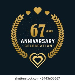 67 Anniversary celebration vector design, Celebrating luxurious golden color numbers 67 years Anniversary design.