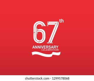 67 anniversary flat design white color isolated on red background