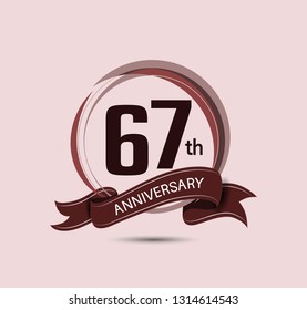 67 anniversary logo with elegance brown color composition and ribbon isolated on soft brown background for celebration company event