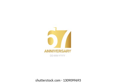 67 anniversary, minimalist logo. Tenth years, jubilee, greeting card. Birthday invitation. year sign. Gold space vector illustration on white background - Vector