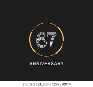 67 anniversary template with silver number and golden ring isolated on black background
