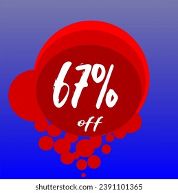 67% discount bubbles icon, percentage red blue and white