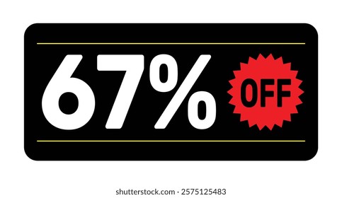 67% discount tag. icon vector Black, white and rad rectangular shape