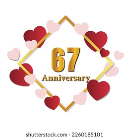 67 glänzende goldene Nummer, Vektorset. Realistische romantische Schrift. Dekorative Nummern für Valentins, Mütter Tag, Hochzeitsbanner, Cover, Geburtstag oder Jubiläum, Feiertag.