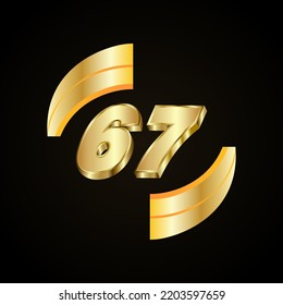 67 Golden numbers. vector 3d realistic metal characters. Decorative elements for banner, cover, birthday or anniversary party, etc.