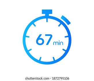 67 Minutes timers Clocks, Timer 67 mins icon, countdown icon. Time measure. Chronometer vector icon isolated on white background