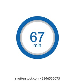 67 minutess timer clock. 67 min stopwatch icon countdown time digital stop chronometer.