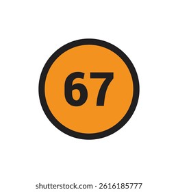 67 Number icon vector Orange Circle with Black design