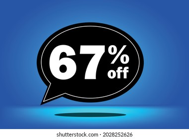 67% de descuento - globo flotante negro y azul - con fondo azul - banner para ofertas promocionales de descuento y reducción