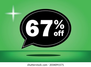 67% off - black and green floating balloon - with green background - banner for discount and reduction promotional offers