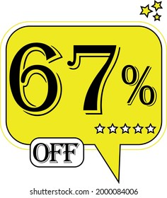 67% off Floating yellow balloon for promotional offers and discounts.