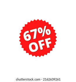 67% off with red sticker design. online discount template	