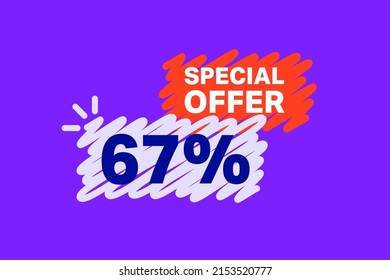 67% OFF Sale Discount banner shape template. Super Sale 67 percent Special offer badge end of the season sale coupon bubble icon. Modern concept design. Discount offer price tag vector illustration.