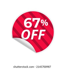 Up To 67% Off Special Offer sale sticker on white background, red sticker, vector illustration
