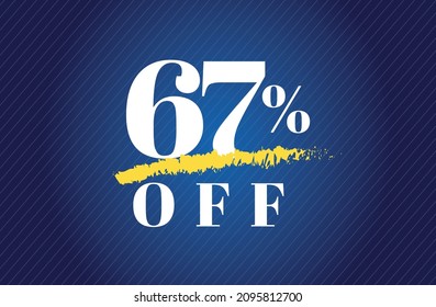 67 % Rabatt auf Tag 67 % Rabatt auf schwarzen Freitag Verkauf auf weißem Buchstaben, blauer Farbverlauf-Hintergrund