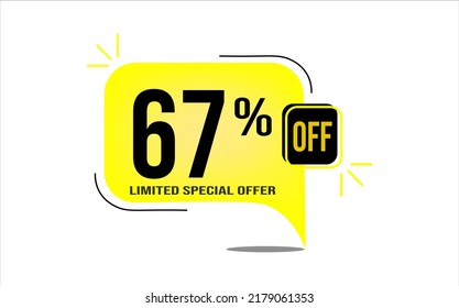 67% off a yellow balloon with black numbers. Flag with percentage numbers