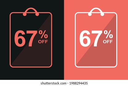 67% off.Sale banner with sixty-seven percent off in a black and orange bag for store offers.


