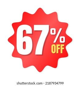 67% percent off(offer), shop now, red and yellow 3D super discount sticker, sale. vector illustration, 