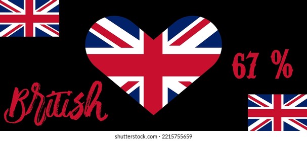 67% percentage British sign label with flag color.Blue, red color and black background. Vector art illustration.