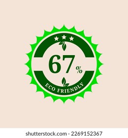 67% percentage Eco friendly stamp icons Vector illustration with Green organic plant leaf. Vector logo design