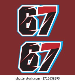 67 racing number in vector illustration,eps10