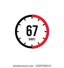 67 seconds timer clock. 67 sec stopwatch icon countdown time digital stop chronometer.
