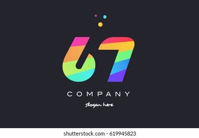 67 sixty seven creative color green orange blue magenta pink number digit company logo vector icon spectrum
