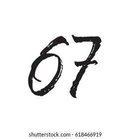 67, text design. Vector calligraphy. Typography poster. Usable as background.