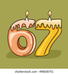 67 th  Birthday Candle Number .Vector design template elements for your birthday celebration.