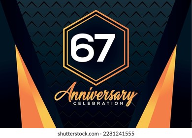 67 year anniversary celebration logo design with elegance double orange line on luxury background
