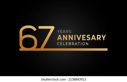 67 Year Anniversary Celebration Logotype with Single Line Golden and Silver Color for Celebration Event, Wedding, Greeting card, and Invitation Isolated on Black Background
