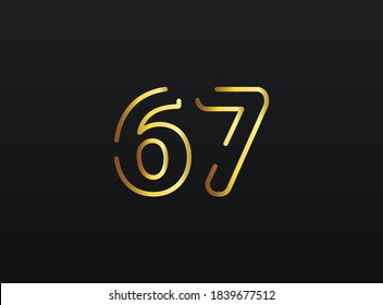 67 Year Anniversary celebration number vector, modern and elegant golden design. Eps10 illustration         