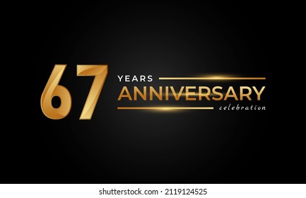 67 Year Anniversary Celebration with Shiny Golden and Silver Color for Celebration Event, Wedding, Greeting card, and Invitation Isolated on Black Background