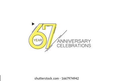 67 year Anniversary comical look, simple line art, Sleek and Clean Design for banner, invitation, birthday card - Vector