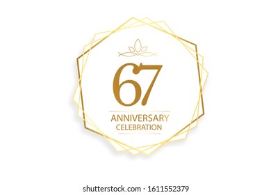 67 year anniversary, minimalist logo. Gold  vector illustration on white background  - vector