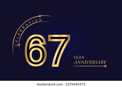 67 year anniversary vector banner template.Dark Blue Golden Royal anniversary Graphics Background.Growing Elegant Shine Spark. Luxury Premium Corporate Abstract Design Template.modern Shape Post.