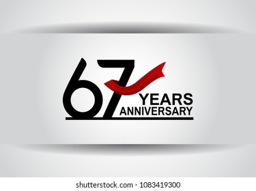 67 years anniversary black color simple design with red ribbon isolated on white background for celebration