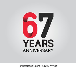 67 years anniversary black and red soft color for company celebration isolated on white background